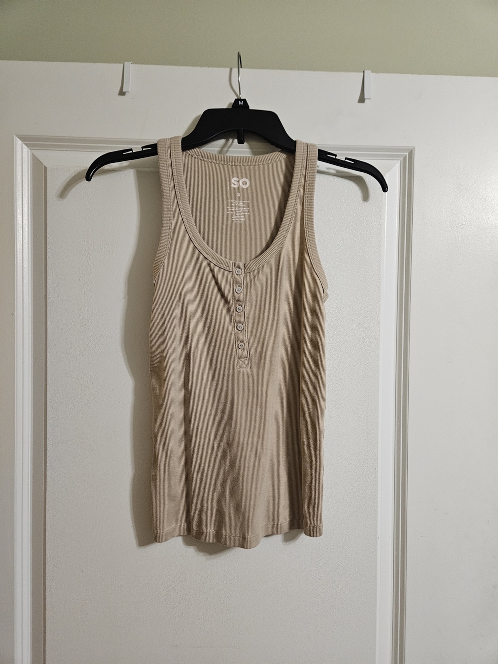 SO Tan Ribbed Henley Tank Top - Size S